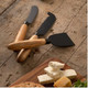 Belleek Graze Cheese Knife Set Of 3 - Cheese Knives For Charcuterie Board - Acacia Charcuterie Knives - 6.6" 7.9" 7.4" Matte Black Stainless Steel