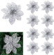 30 Pack Christmas Silver Glitter Poinsettia Flowers Picks Christmas Tree Ornaments 5.9" Wide for Silver Christmas Tree Wreaths Garland Holiday Seasonal Wedding Decorations