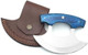 D2 Ulu Knife Pizza Cutter Rocker Knife Mezzaluna Knife With Sheath Rocker Boning Knife For Slicing Chopping Camping Outdoor Kitchen (Blue Pakka Wood Handle)