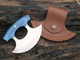 D2 Ulu Knife Pizza Cutter Rocker Knife Mezzaluna Knife With Sheath Rocker Boning Knife For Slicing Chopping Camping Outdoor Kitchen (Blue Pakka Wood Handle)