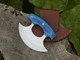 D2 Ulu Knife Pizza Cutter Rocker Knife Mezzaluna Knife With Sheath Rocker Boning Knife For Slicing Chopping Camping Outdoor Kitchen (Blue Pakka Wood Handle)