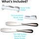 Jbthings Stainless Steel Butter Spreader Knives Set (2-Pack) - 3-In-1 Butter & Cheese Slicer With Serrated Edge & Curling Holes. Includes Top Stand And A Stick-Anywhere Knife Holder