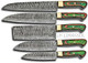 Damascus Steel Kitchen Knife Set 5 Pcs Hand Forged Chef Knife Set With Leather Roll Kit/Christmas / For Her/Kitchen And Dinning