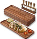 Set Of 4Pcs Acacia Wood Serving Tray & 5Pcs Cheese Knives With Holder14 X 5.5 In Solid Wooden Charcuterie Board Plates Serving Platter For Food Fruit Snacks Bread Versatile (14 X 5.5 X0.6In)