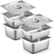 Mifoci 6 Pcs Full Size Hotel Pan With Lid Set Include 2 Stainless Steel Pan 2 Perforated Steamer And 2 Steam Table Pot Cover For Restaurant Kitchen Supplies (1/2 Size)