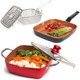 Moss & Stone 5 Pcs Copper Chef Cookware Set 9.5” Non Stick Deep Frying Pan Fry Basket Dishwasher & Oven Safe Induction Copper Cookware Set Bundle With Square Grill Pan For Indoor Cooking 9.5In Fr