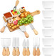 Patelai 16 Pcs Charcuterie Board Bamboo Square Mini Cheese Cutting Board And White Ceramic Bowl Stainless Cheese Knives Forks Set For Mother'S Day Anniversary Housewarming Wedding
