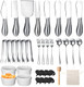 38 Pcs Charcuterie Board Accessories Utensils Include Cheese Knife Set Charcuterie Bowls Cheese Markers Serving Tongs Spoons And Forks Honey Dipper For Butter Cheese And Pastry Making (Silver)