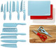 Country Living 20-Piece Kitchen Knife Quality Stainless-Steel Blades With Guards Complete Set Includes Knives Shears Acacia Cutting Board And Flexible Chopping Mats Blue