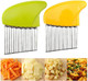 Crinkle Cutter Wavy Chopper Knife - Slicer Helper 2Pcs Stainless-Steel French Fries Cutter For Vegetable Potato Cucumber Carrots (Green+Orange)