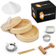 Kitchen & Co 10-Inch Dumpling Bamboo Steamer- Complete Set Of 2 Tier Bamboo Steamer Basket 2 Chopsticks 1 Rolling Pin Ceramic Dish & More-Bringing Tradition To Your Table One Steamed Dish At A Time