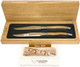 Laguiole En Aubrac Luxury Fully Forged Full Tang Stainless Steel Steak Knives 2-Piece Set Teak Wood Handles Brushed Stainless Steel Bolsters