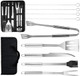 9Pcs Spatula Fork Tongs Knife Brush Skewers Barbecue Utensil Bbq Grill Accessories Tools Stainless Steel Grilling Kit With Storage Case Use For Camping Kitchen Party Backyard Indoor Outdoor