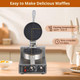 Garvee 1300W Commercial Waffle Maker Non-Stick Round Waffle Iron Rotatable Waffle Baker Machine 50°C-300°C Temp Range Stainless Steel Round Commercial Waffle Maker For Restaurant Home 110V