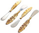 India Handicrafts 75026 Brassy Leaf 7 Inch Stainless Steel Kitchen Serving Cheese Spreader Knives Set Of 4