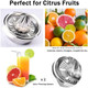 Manual Lemon Lime Orange Juicer Squeezer 304 Stainless Steel Citrus Press With 15Oz Bowl ＆2 Pour Mouths Slots Strainer Robust Metal Hand Juicer For Small Grapefruit Dishwasher Safe (Silver)