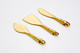 Pampa Bay Wood Look Titanium-Plated Porcelain Set Of 3 Cheese Knives 5.8 Inch Gold/White/Wood Look