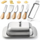Stainless Steel Butter Dish With Lid Butter Cheese Storage BoxButter Slicer Cutter And Cheese Knife SetButter Dish Size Perfect For Butter StickMulti-Purpose Serving Food Dish Tray Kitchen Gadgets