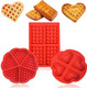 Waffle Molds 4 Cavities Heart Shaped And Square Waffle Silicone Mold Waffle Maker Baking Tray Mold For Waffle Cake Candy Chocolate(3 Pack)