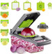 Vegetable Chopper And Slicer 15-In-1 Manual Food Dicer With Container Stainless Steel Blades Gray And Green Vegetable Chopper And Slicer 15-In-1 Manual Food Dicer With Container Stainless Steel Blades Gray And Green