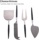 Radiant Black Handle Silver Heads Stainless Steel 4-Piece Cheese Knives Set Cheese Spreader Slicer Prongs Fork Cheese Knives For Charcuterie Board Accessories