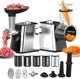 Electric Meat Grinder Cheese Grater 2800W Max Stainless Steel Veggie Shredder Vegetable Cutter With 5 Slice Blades 3 Grinding Plates Sausage Stuffer & Kubbe Kit For Home Kitchen Use