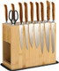 Double-Sided Magnetic Knife Holder Rack - Bamboo Wood Storage Stand With Absorbent Protection Pad Can Hold Up To 26 Knives.