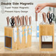 Double-Sided Magnetic Knife Holder Rack - Bamboo Wood Storage Stand With Absorbent Protection Pad Can Hold Up To 26 Knives.