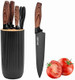 Kitchen Knife Set 6-Pieces Luxury Wooden Coating Knife Set Light Wood Grain Handle Stainless Steel Non-Stick Sharp Blade Chef Knife Set With Cylindrical Knife Block For