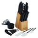 Farberware 25-Piece Knife Block Set With Soft Grip Handles And Kitchen Tools High-Carbon Stainless Steel Knives Measuring Cups Spoons And Spatulas Natural Wood Block