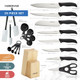 Farberware 25-Piece Knife Block Set With Soft Grip Handles And Kitchen Tools High-Carbon Stainless Steel Knives Measuring Cups Spoons And Spatulas Natural Wood Block