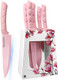 Kitchen Knife Set 6 Pieces Pink Stainless Steel Sharp Cooking Knife Set With Acrylic Stand Non-Stick Coating Pink Flower Block Knife Set With Box For Women Girls (Pink) Kitchen Knife Set 6 Pieces Pink Stainless Steel Sharp Cooking Knife Set With Acrylic Stand Non-Stick Coating Pink Flower Block Knife Set With Box For Women Girls (Pink)