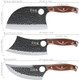 3Pcs Butcher Knife Set 7" Butcher Meat Cleaver 7" Serbian Chef Knife And 6.5" Viking Knife Hand Forged Kitchen Knife Set With Plastic Handle Geat For Home Camping Bbq (Unique Finger Hole Design)