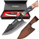 Nordic Viking Series Professional 7 Inch Butcher Knife Damascus Chef Knife 67 Layers Hand Forged Chef Knife With Resin And Maple Wood Handle And Leather Sheath (7 Inch Butcher Knife)