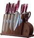 Knife Set For Kitchen 14 Pieces With Magnetic Holder Ultra Sharp Durable German Stainless Steel Damascus Pattern One-Piece Ergonomic Handle Elegant Red Flowing Cloud Design