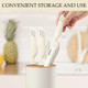 Knife Set For Kitchen Retrosohoo 5-Pieces White Cooking Knife Set With Storage Knife Holder Sharp Stainless Steel Knife Block Set For Cutting Slicing Dicing Chopping (White)