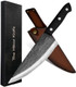 The Nikos Knife Chefs Knife - 8” Hand-Forged High Carbon Steel Full Tang Kitchen Knife With Wood Handle - Razor Sharp Knife For Kitchen With Leather Sheath