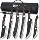 Tijeras Butcher Knife Set Hand Forged Bbq Viking Meat Cleaver Knives Professional Chef Knife Set With Roll Bag 6 Pcs High Carbon Steel Kitchen Knives For Camping Grilling Birthday Dad Mom