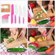 7 Pieces Christmas Wooden Kitchen Knife For Kids Include Plastic Potato Slicers Cooking Knives Serrated Edges Toddler Knife Kids Plastic Knife Resistant Gloves For Kitchen Children (Crocodile)