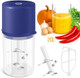 Electric Mini Food Chopper Clear Container with Blue Lid Compact Size