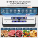 Vacuum Sealer Machine 9-in-1 Automatic Food Sealer Kit with Double Heat Seal for Moist/Dry Food Stainless Steel Compact Design Built-in Cutter Removable Drip Tray 15 Sealer Bags & Hose