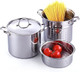 Cooks Standard Pasta Pot 18/10 Stainless Steel 12 Quart Spaghetti Cooker Steamer Stock Pot Multipots with Strainer Insert Stainless Steel Lid 4-Piece Set