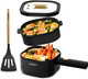 Dezin 2L Electric Hot Pot with Steamer Rapid 800W Non-Stick Ceramic Coating Dorm Cooking Pot Plug in Electric Pan Cooker with Adjustable Power for College Hotel Office(Silicone Spatula Included)