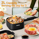 Dezin 2L Electric Hot Pot with Steamer Rapid 800W Non-Stick Ceramic Coating Dorm Cooking Pot Plug in Electric Pan Cooker with Adjustable Power for College Hotel Office(Silicone Spatula Included)