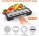 Vacuum Sealer Machine Powerful 85kPa Suction Bags and Cutter Included Compact One-Touch Automatic Food Sealer with External Vacuum System Preserve Freshness Prevent zer Burn