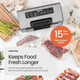 Food Vacuum Sealer Machine High Vacuum Speed at 15 L/minute Compact & Portable Vacuum Sealer for Food Built-in Cutter & Roll Bag Storage Food Bag Sealer with Stainless Steel Cover Gourmia