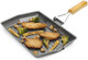 Homiu Griddle Pan Plate Carbon Steel with Non-Stick Ridge Surfaces Frying Pans with Folding Handle for Stoves and Grills (Large Rectangular Pan)