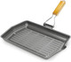 Homiu Griddle Pan Plate Carbon Steel with Non-Stick Ridge Surfaces Frying Pans with Folding Handle for Stoves and Grills (Large Rectangular Pan)
