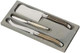 Jean Dubost Laguiole 3-Piece Cheese Knife Set Linen Handles - Rust-Resistant Stainless Steel - Includes Wooden Tray - Made in France