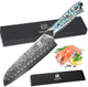 Damascus Steel Santoku Knife 7 Inch Japanese Professional 10Cr15MOV Blade with Hand Forged Hammer Pattern Ultra Sharp Kitchen Knife with Abalone Shell Ergonomic Handle